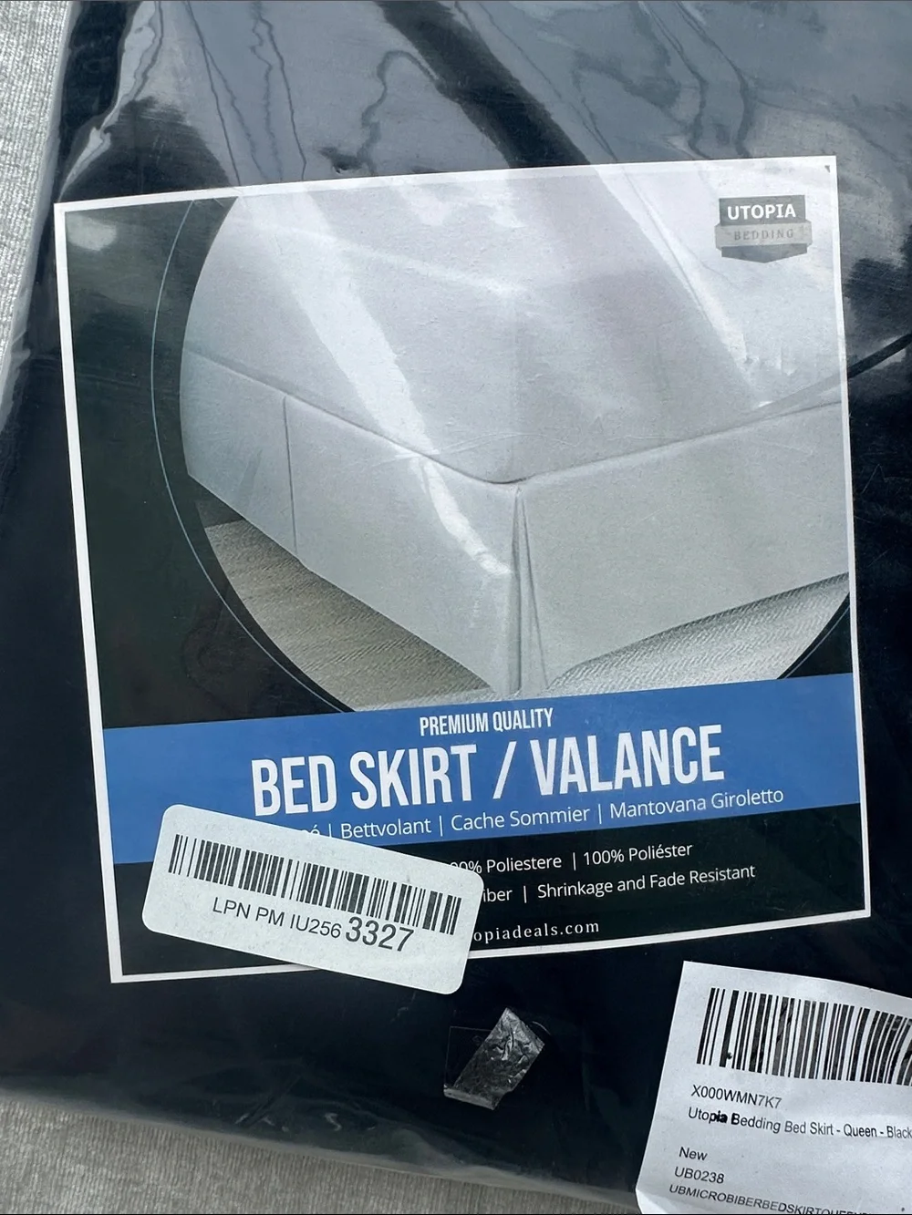 Utopia Black Bed Skirt / Valance - Tailored Style - New